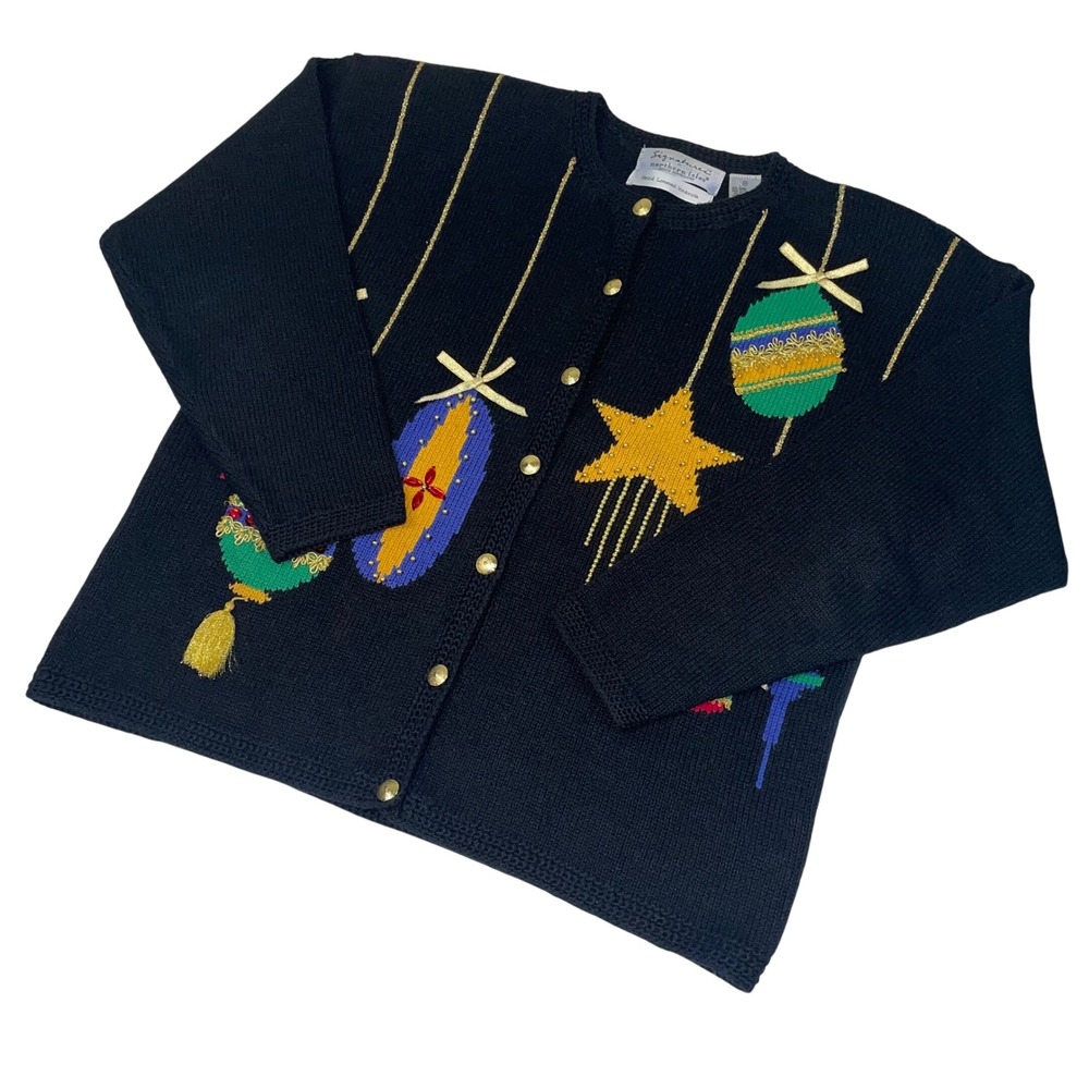 Vintage Signature Northern Isles Black‎ Christmas Ornament Star Sweater Cardigan